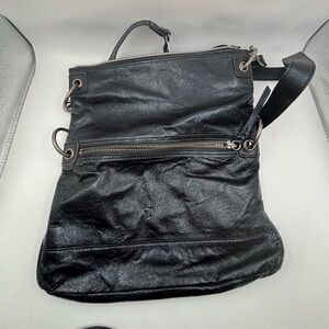 The Sak Black Leather Zip Top Adjustable Crossbody Bag Purse